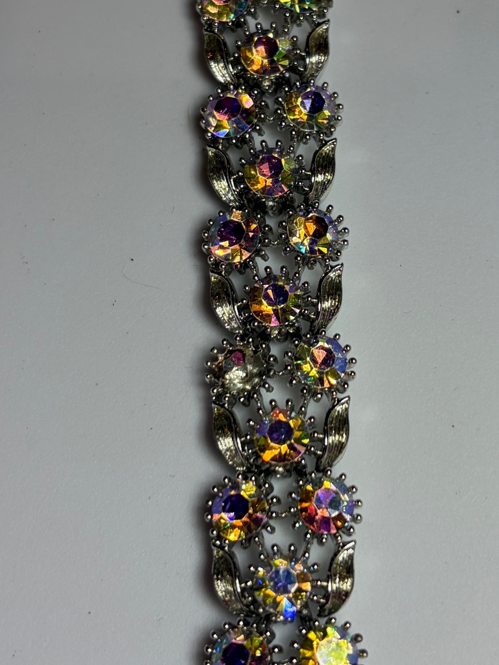 Vintage Lisner Silver-toned Bracelet with Aurora Borealis Iridescent Crystals 7”